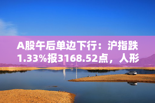 A股午后单边下行：沪指跌1.33%报3168.52点，人形机器人板块受追捧